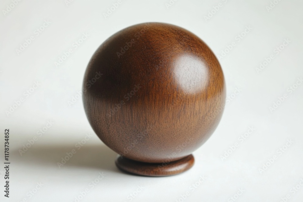Polished wooden sphere on a white surface