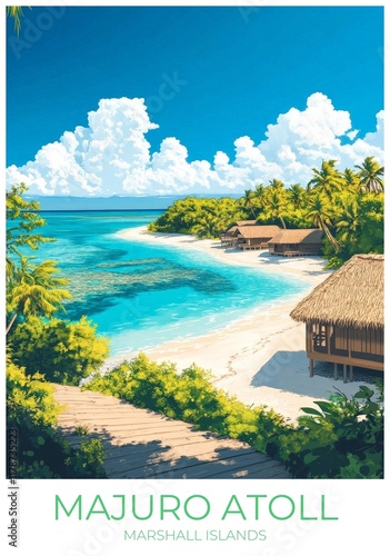 Majuro atoll Marshall islands Travel Poster Flat Illustration Print Decor Gift Canvas Wall Art Gift photo