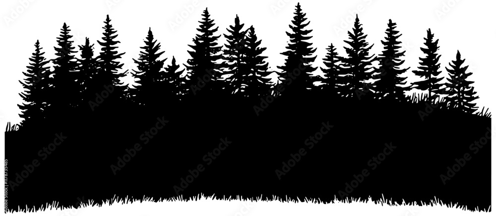 Silhouette of a pine forest, isolated Silhouette of a pine forest, isolated