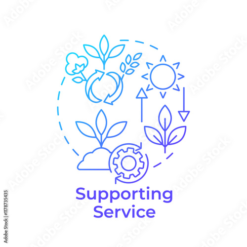 Supporting service blue gradient concept icon. Ecosystem service. Plant growth, sunlight and soil health. Round shape line illustration. Abstract idea. Graphic design. Easy to use in article
