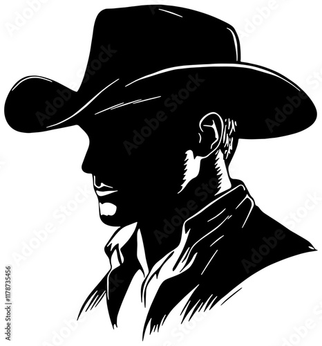 Silhouette of cowboy with hat, isolated