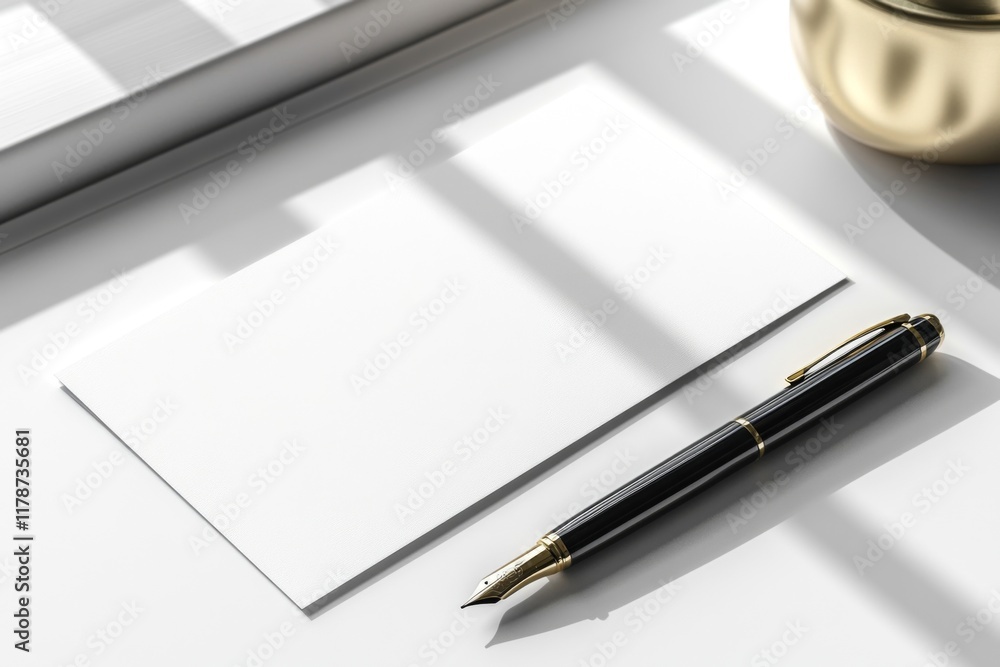 Naklejka premium Minimalist white notepad with a black pen on a desk