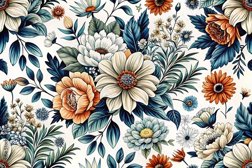 Vibrant Floral Pattern With Lush Greenery