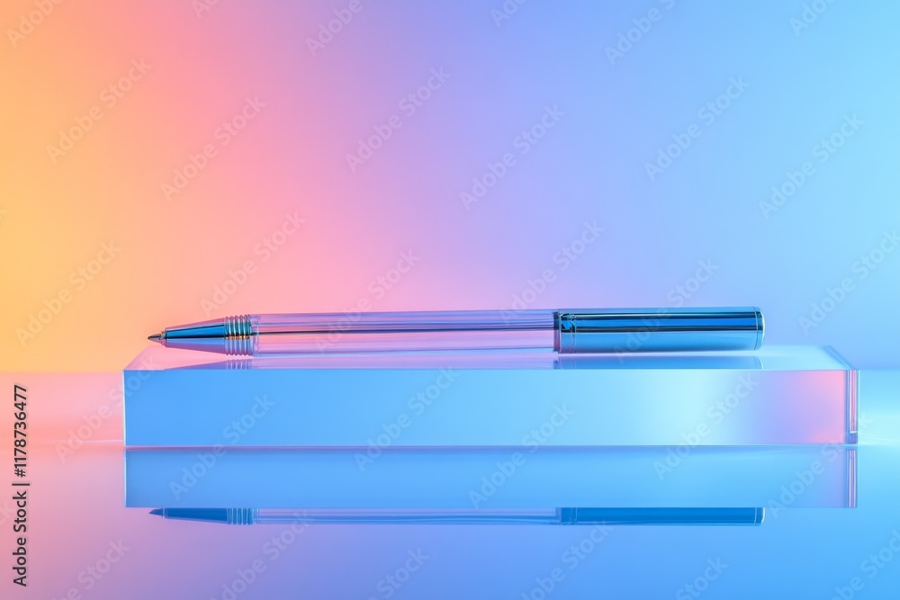 Transparent acrylic pen stand on a pastel blue background Transparent acrylic pen stand on a pastel blue background