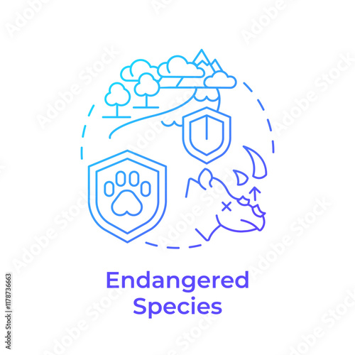 Endangered species blue gradient concept icon. Ecological balance. Threats faced by wildlife due to habitat loss. Round shape line illustration. Abstract idea. Graphic design. Easy to use in article