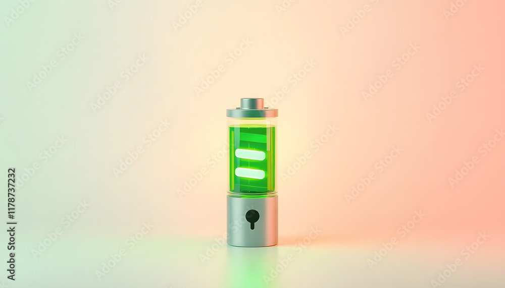 Obraz premium Green eco-friendly energy. Full battery, Colored gel lighting, with white tones