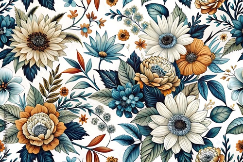 Vibrant Floral Pattern With Lush Greenery