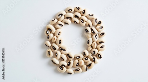 Black-eyed peas forming a spiral design, isolated on a clean white table