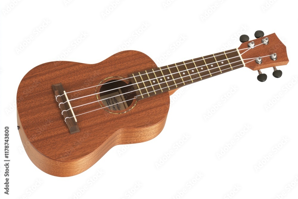 Fototapeta premium A Mahogany Ukulele Rests Against A White Background