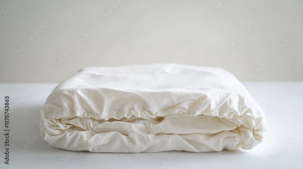 Softly folded white bedding on a clean surface highlighting texture and comfort for relaxation and tranquility in a serene environment Softly folded white bedding on a clean surface highlighting texture and comfort for relaxation and tranquility in a serene environment
