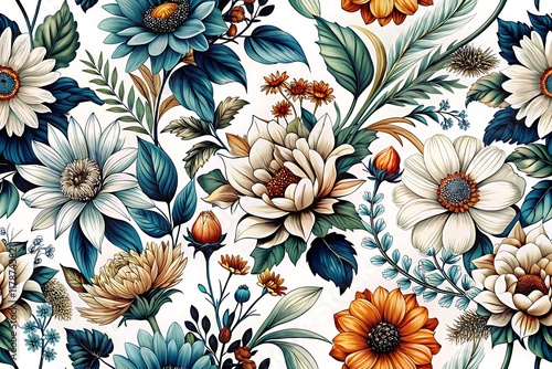Vibrant Floral Pattern With Lush Greenery