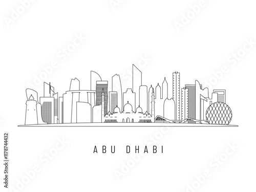 Detailed Abu Dhabi skyline vector illustration. Abu Dhabi buildings in line art style, perfect for modern designs.