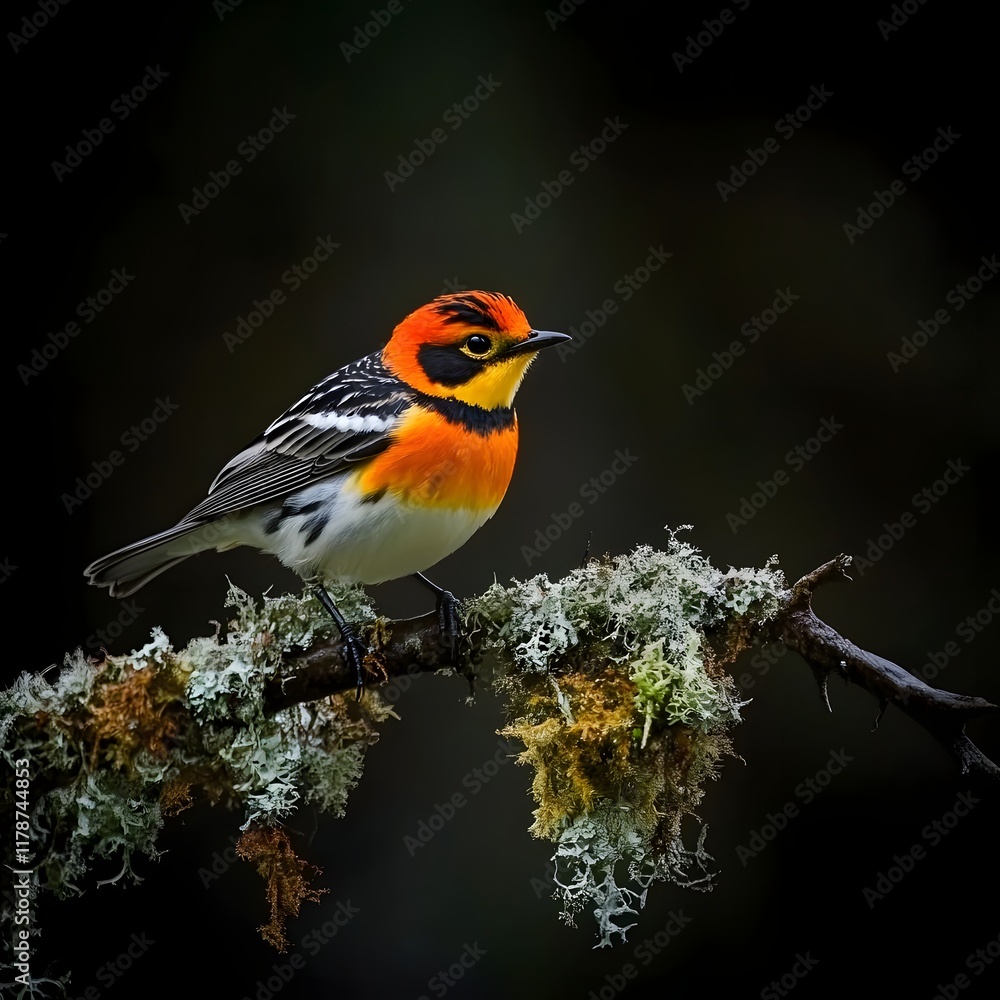 Naklejka premium Elegant Blackburnian Warbler with striking orange feathers