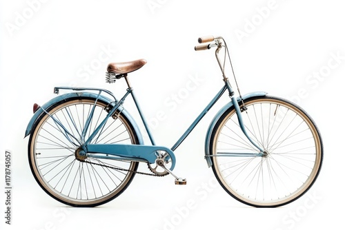 Vintage Light Blue Bicycle With Brown Saddle photo