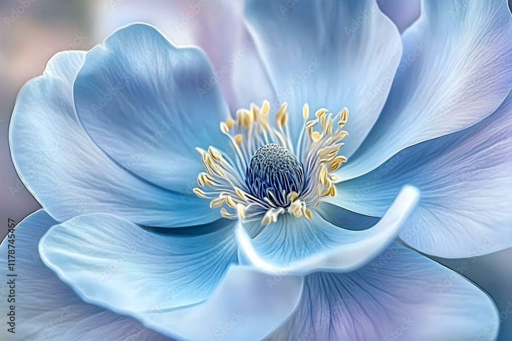 Obraz premium Radiant Petals: Close-Up of a Stylized Light Blue Flower with Soft Elegance