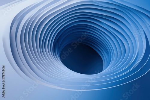 Swirling blue layers create a hypnotic spiral design reflecting depth and movement in abstract art photo