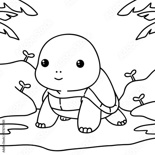 cute turtle, easy coloring for kids, vector, illustration