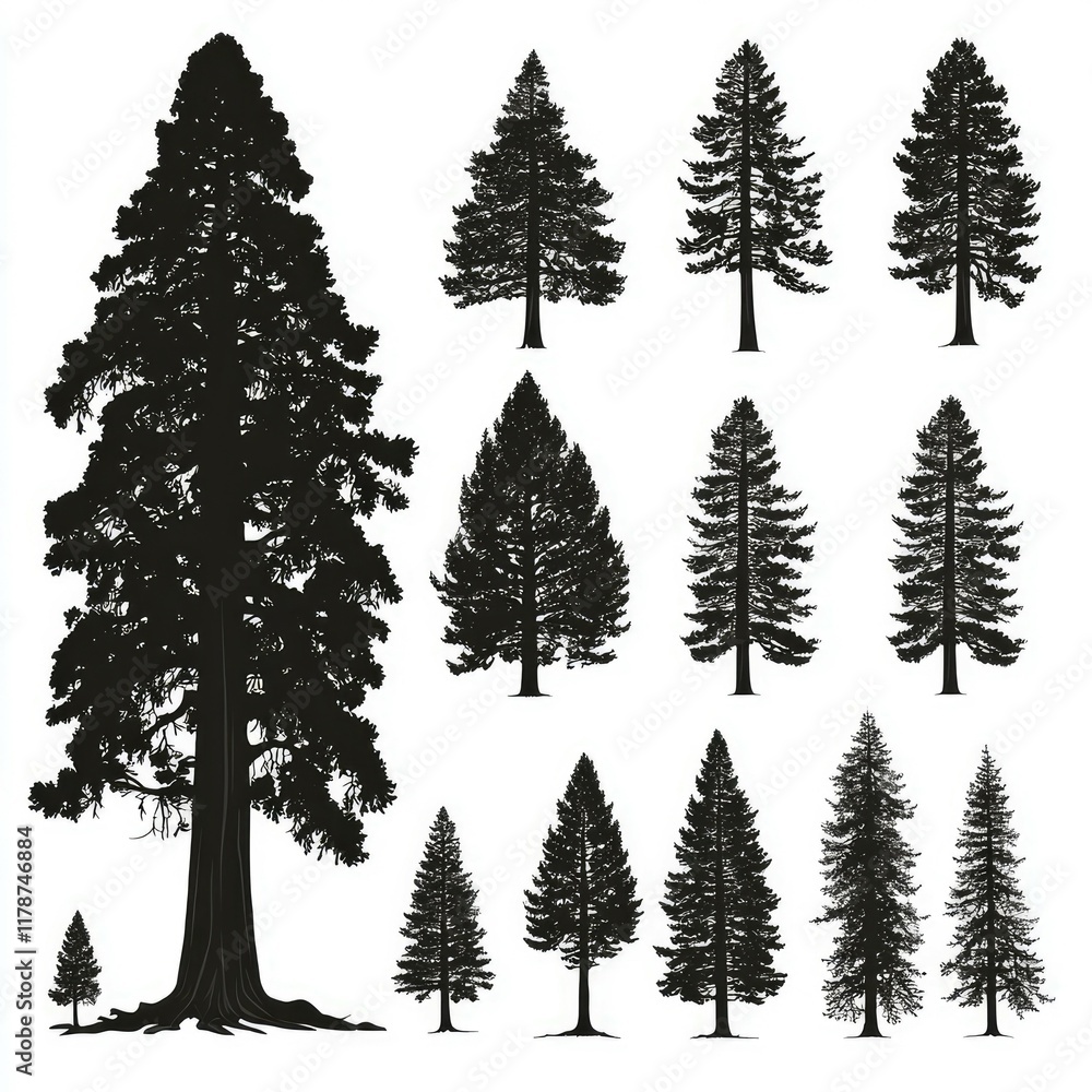 Obraz premium Collection of Black and White Tree Silhouettes: Perfect for Nature Designs