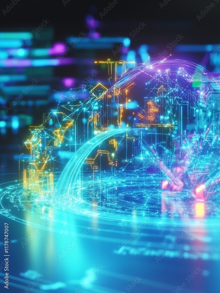 Vibrant 3D Render: Futuristic Network Globally Connecting. AI Generated Vibrant 3D Render: Futuristic Network Globally Connecting. AI Generated