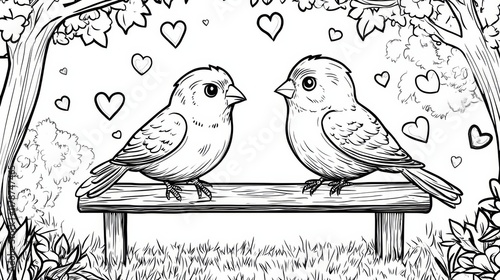 a cartoon valenties day bird at the park coloring  photo