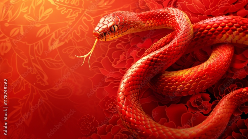 Fototapeta premium Chinese New Year 2025. Chinese New year symbol wooden snake. Celebrate New Year. Copy space area for text