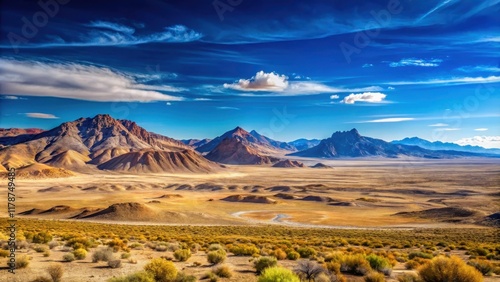 Vast, rugged Nevada landscapes under a clear blue sky , desert, mountains, sagebrush, dry, arid, terrain, Nevada, wilderness photo