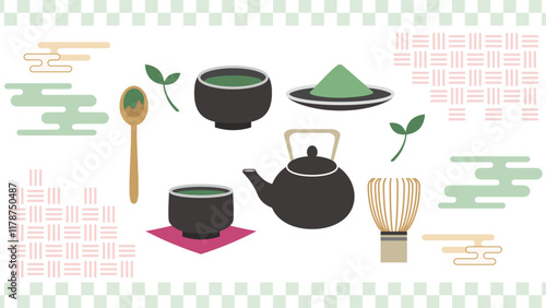 おしゃれな抹茶のイラスト素材セット