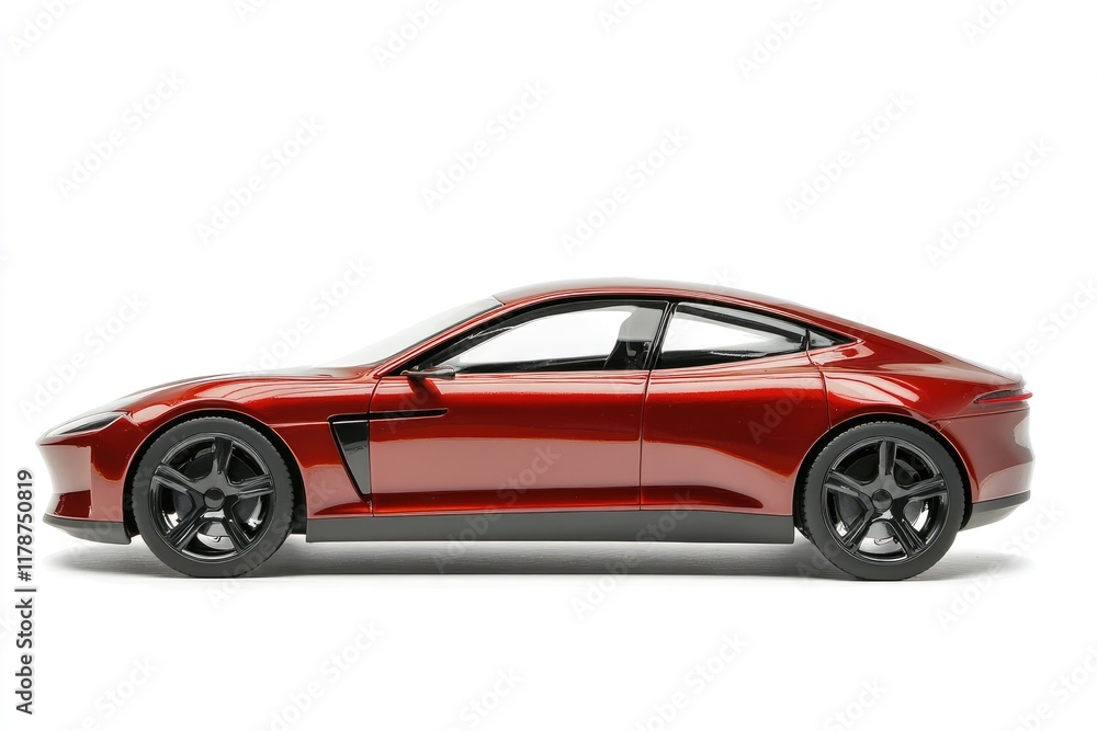Obraz premium Sleek Maroon Sports Car Side Profile Display