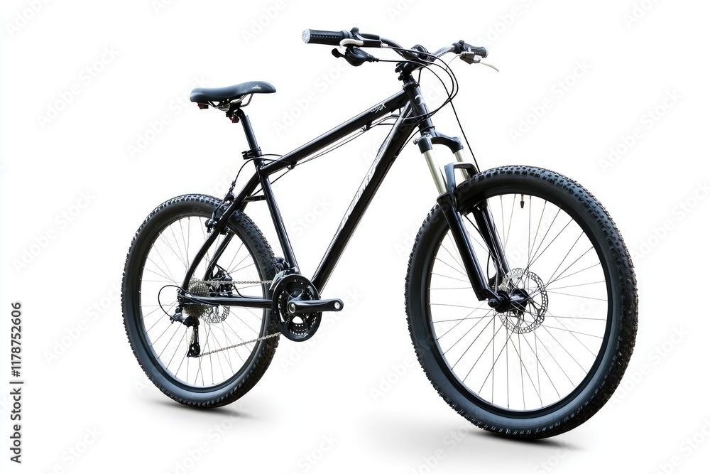A Black Mountain Bicycle Isolated On White Background A Black Mountain Bicycle Isolated On White Background