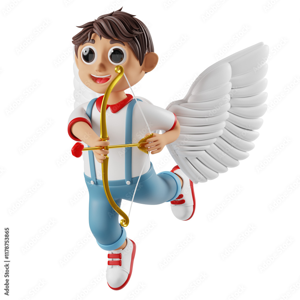 Obraz premium 3D Character Cupid Boy with Bow and Arrow