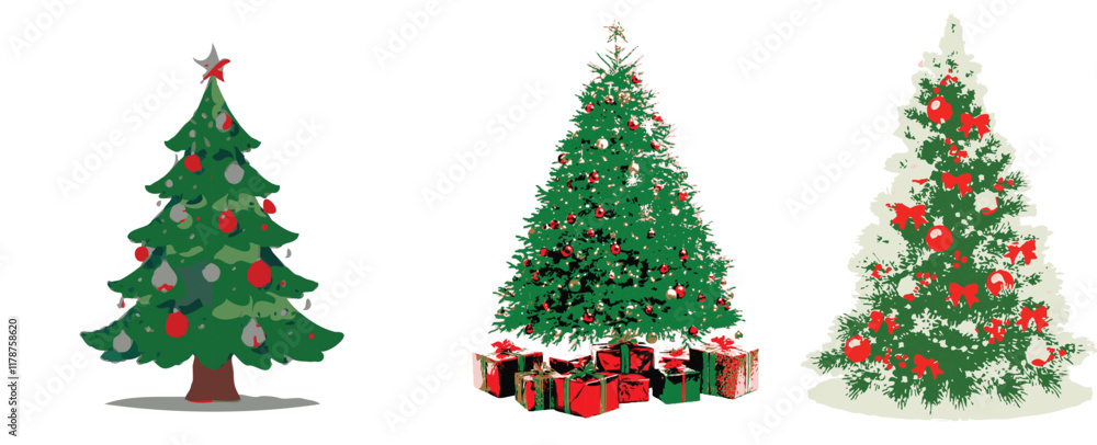 Create a Christmas tree vector style with white background. Create a Christmas tree vector style with white background.
