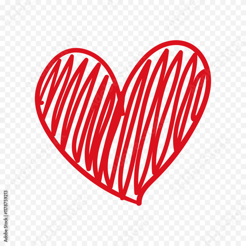 Doodle hand drawn heart drawing on white background