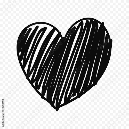 Doodle hand drawn heart drawing on white background