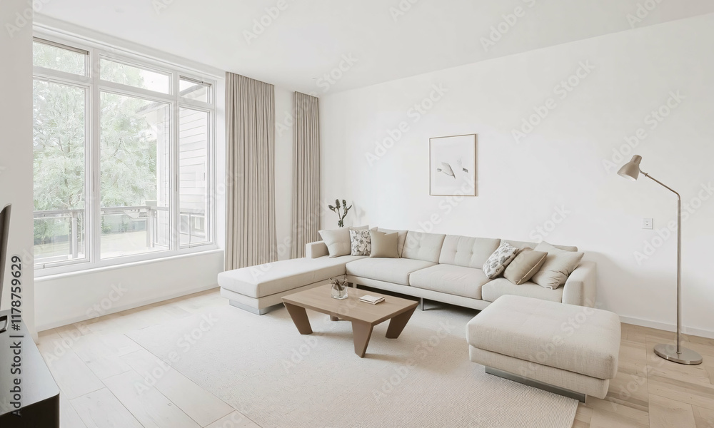 Fototapeta premium A modern minimalist interior with clean lines and simple geometric shapes