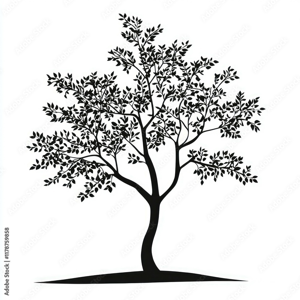 Obraz premium Elegant Black Tree Silhouette: Nature Botanical Illustration, Simple Minimalist Graphic Design