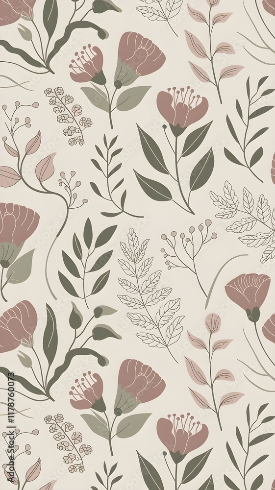 Minimalist Abstract Floral Wallpaper in Muted Earth Tones Minimalist Abstract Floral Wallpaper in Muted Earth Tones