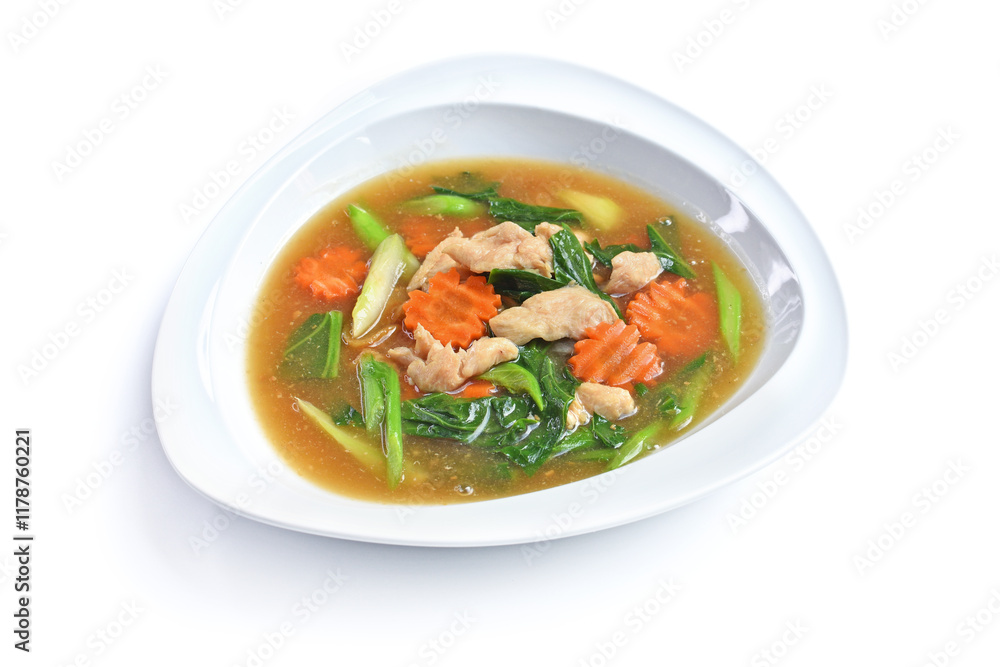 Fried flat noodle with meat and kale in gravy Fried flat noodle with meat and kale in gravy