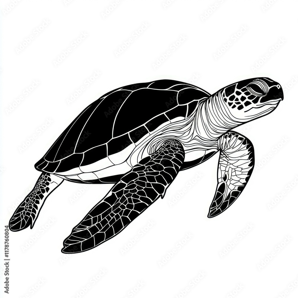 Obraz premium Elegant Monochrome Sea Turtle: A Stunning Wildlife Illustration