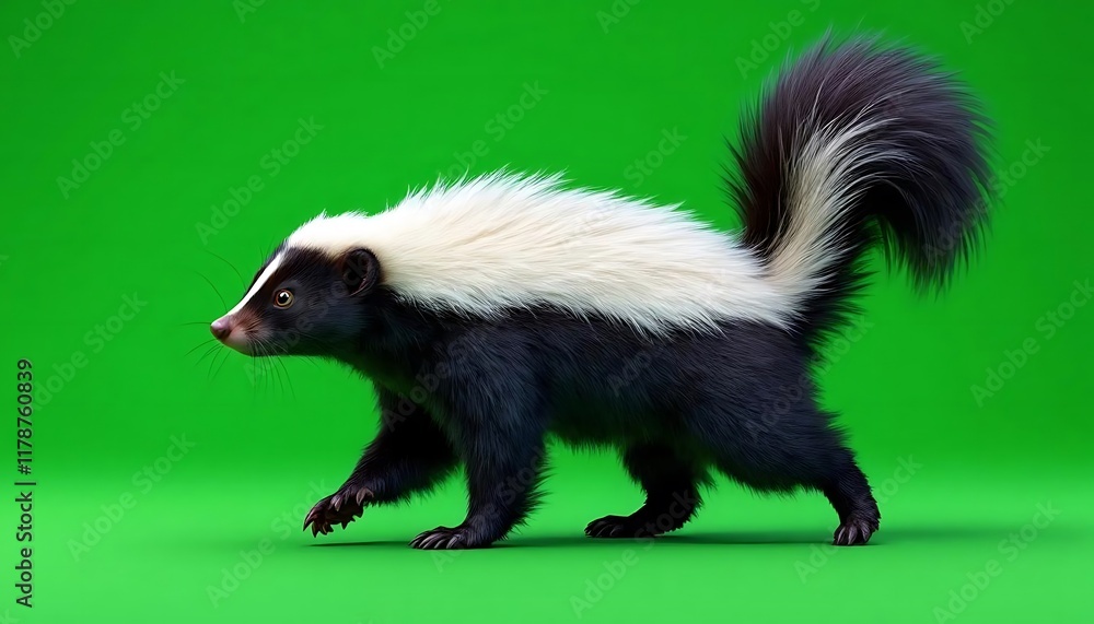 Striped Skunk Walking: A Realistic Furry Portrait