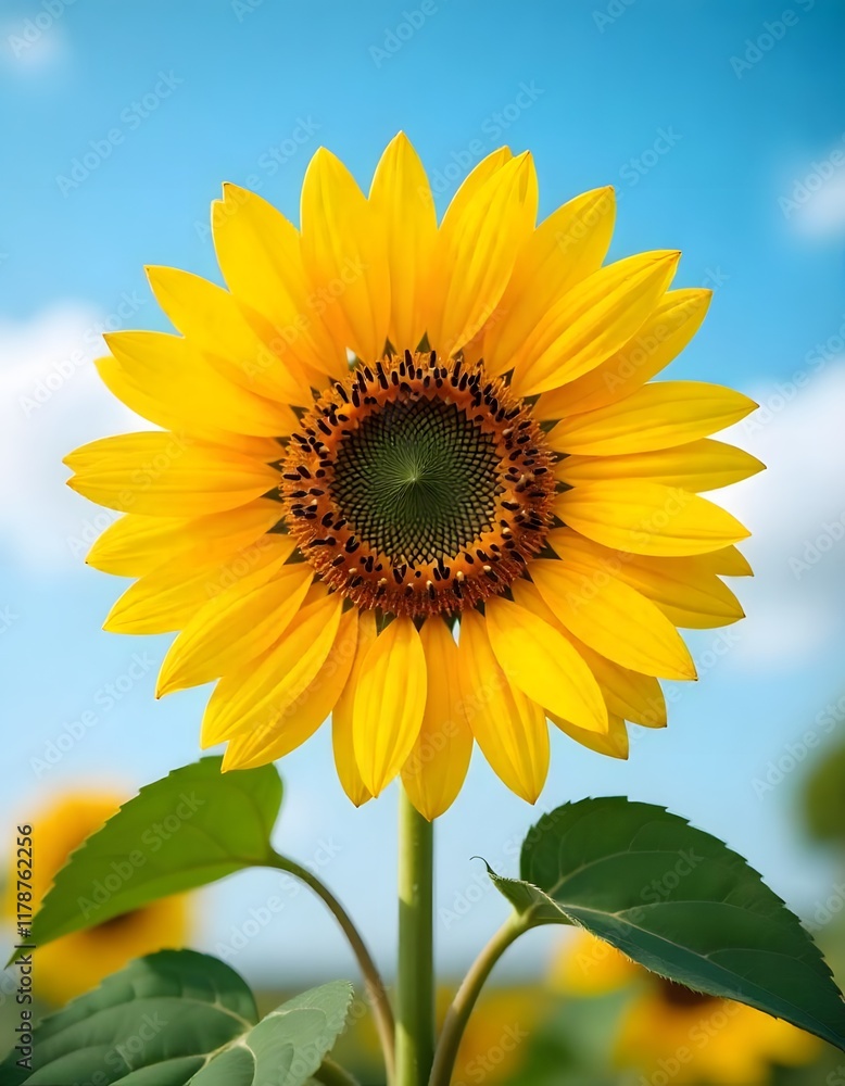 A single long-stemmed sunflower standing tall in a field of wildflowers, flower, solitary A single long-stemmed sunflower standing tall in a field of wildflowers, flower, solitary
