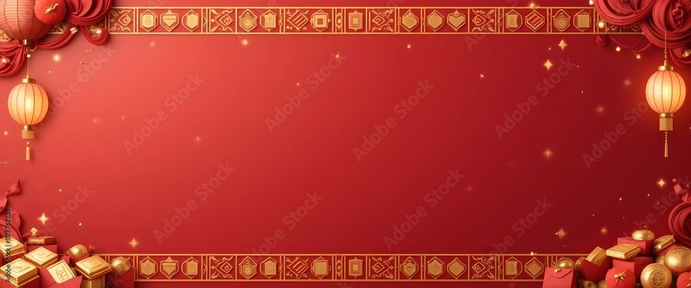 Red Festive Banner: Elegant Chinese New Year Design Red Festive Banner: Elegant Chinese New Year Design