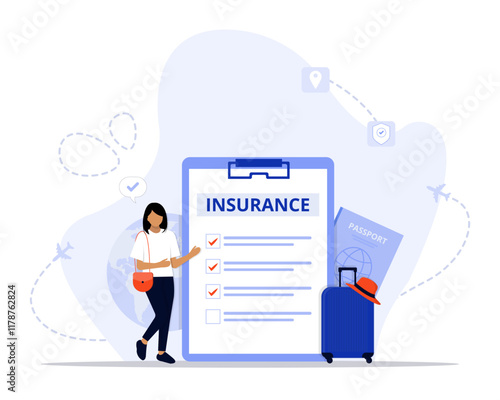 travel insurance concept illustration. Suitable for landing page, ui, web, App intro card, editorial, flyer, and banner.