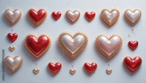 white background with a set of pink and white hearts