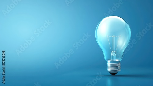 Illuminating innovation, bright light bulb on blue background symbolizing ideas, solutions and inspiration