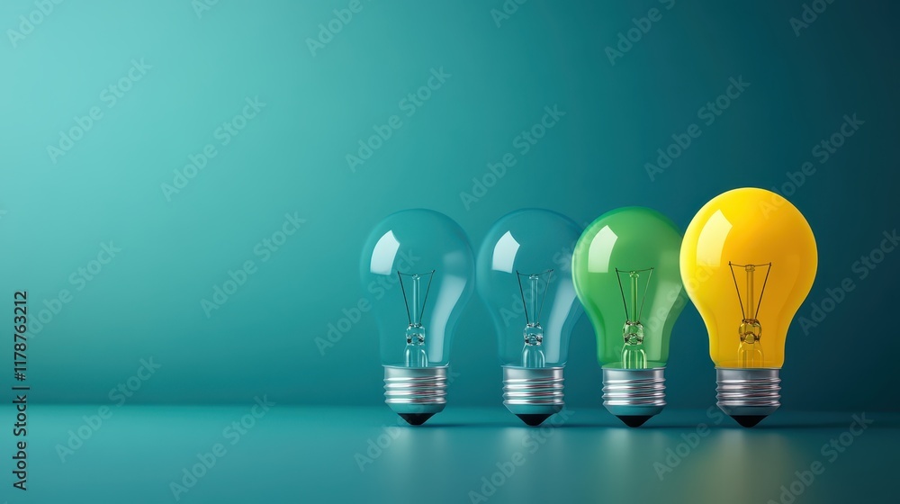 Four bright light bulbs against a vibrant blue backdrop, stunning display of illumination