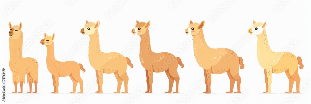 Alpacas icons set, alpaca minimal symbol, animal flat cartoon on white background Alpacas icons set, alpaca minimal symbol, animal flat cartoon on white background