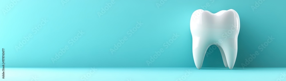 Closeup of a single tooth on blue background, dental health and hygiene concepts Closeup of a single tooth on blue background, dental health and hygiene concepts