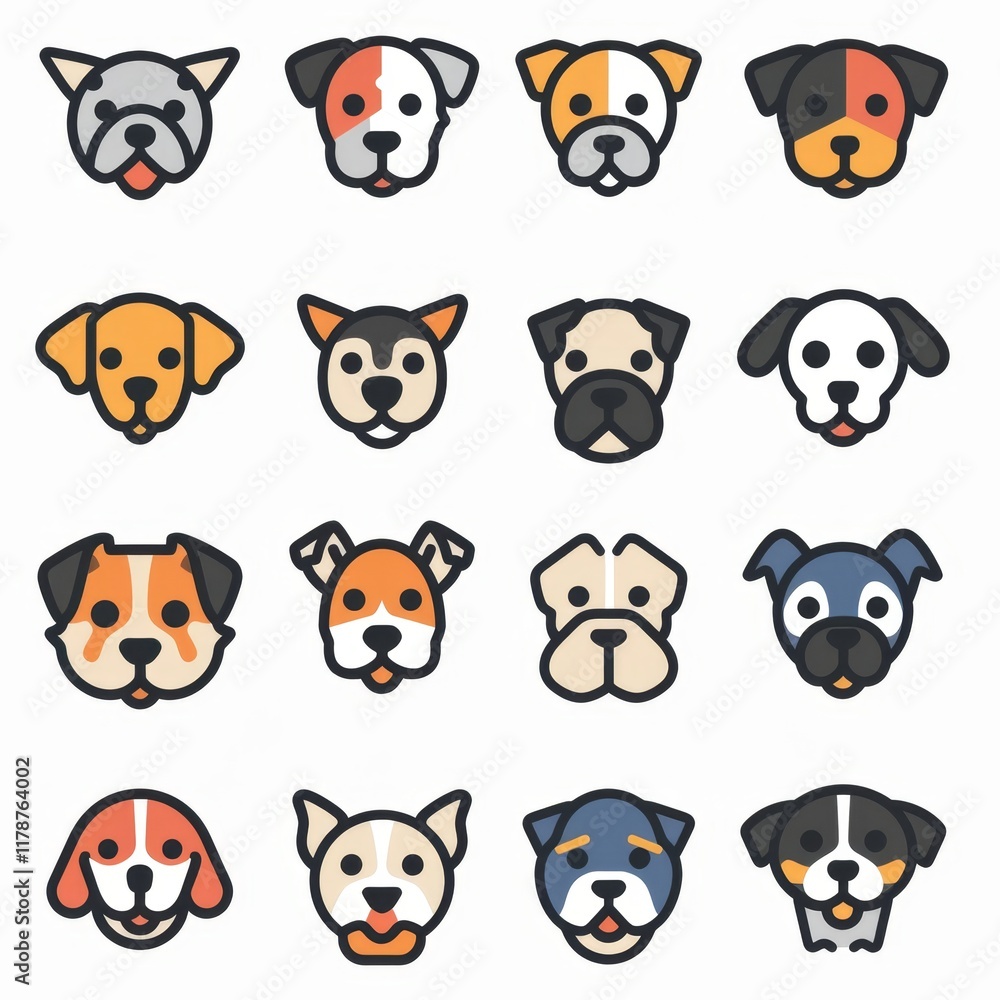Obraz premium Cute Dogs Set, Pet Animal Symbols, Hand Drawn Puppy Icons Silhouettes, Funny Dog Character