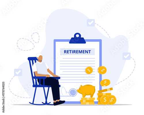 Retirement plan concept illustration. Suitable for landing page, ui, web, App intro card, editorial, flyer, and banner.