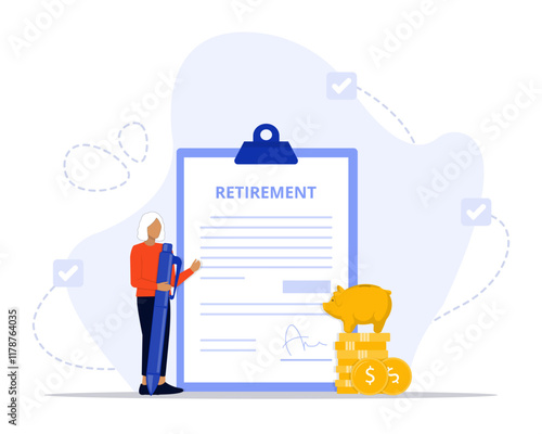 Retirement plan concept illustration. Suitable for landing page, ui, web, App intro card, editorial, flyer, and banner.